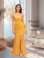 Elegant One Shoulder Mermaid Side Slit Soft Satin Bridesmaid Dresses