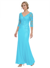 Mother of The Bride Gown V-Neck Half Sleeve Lace Chiffon Trumpet Maxi Dress Unique Sophisticated