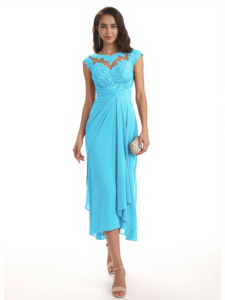 Elegant Bell Sleeves Chiffon A-line Midi Mother of The Bride Dresses