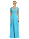 Mother of The Bride Dresses Scoop Long Sleeve Lace Chiffon Maxi Gown Pretty Embroidered Formal Wedding Event Attire