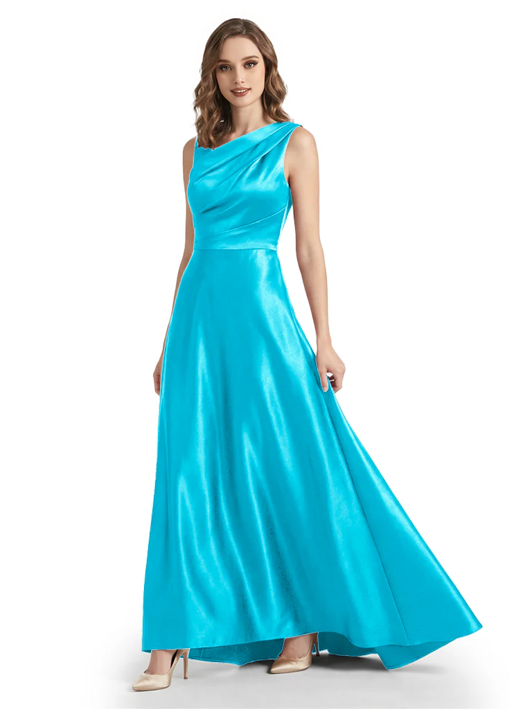Stunning Asymmetrical Neckline Sleeveless A-Line Satin Formal Dress For Mother Of The Bride