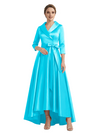 Modern High-Low 3/4 Sleeves Satin Mother Of The Bride Dress With Bow Knot