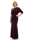 Sophisticated Asymmetrical Neckline Velvet Half Sleeves Maxi Mother Of The Groom Dress