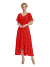 Unique Flutter Sleeves Lace Beaded Short Mother of the Groom Dresses