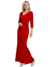 Mother of The Bride Dress Elegant V-Neck 3/4 Sleeve Satin Trumpet Maxi Gown