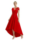 Elegant Mother of The Bride Dress Scoop Short Sleeve Lace Satin High-Low A-Line Gown