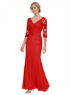 Mother of The Bride Gown V-Neck Half Sleeve Lace Chiffon Trumpet Maxi Dress Unique Sophisticated