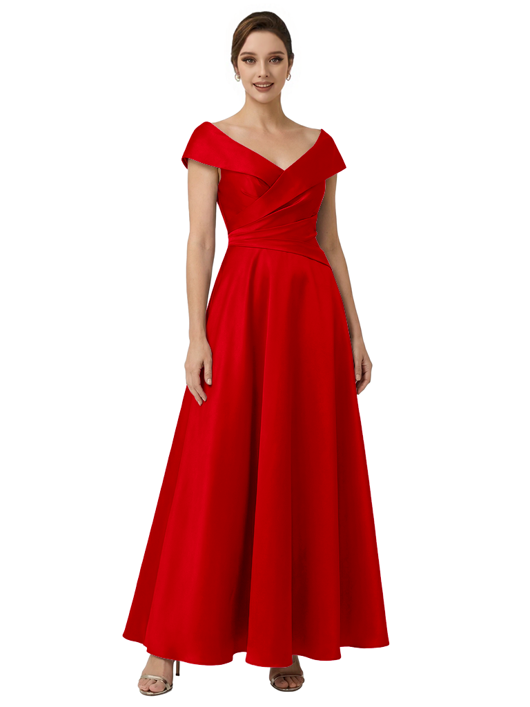 Sophisticated Off Shoulder Sleeveless A-Line Satin Mother Of The Bride Dress