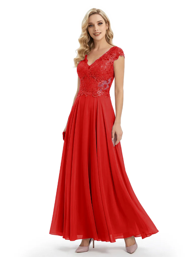 Beautiful Cap Sleeve Lace Chiffon A-Line Mother of the Bride dresses