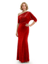 Sophisticated Asymmetrical Neckline Velvet Half Sleeves Maxi Mother Of The Groom Dress