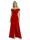 Off The Shoulder Mother Of The Groom Dresses Side Slit Satin Ruched A-Line Gown
