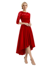 Elegant Boat Neck Satin Lace Mother Of The Bride Dresses High-Low A-Line Gowns