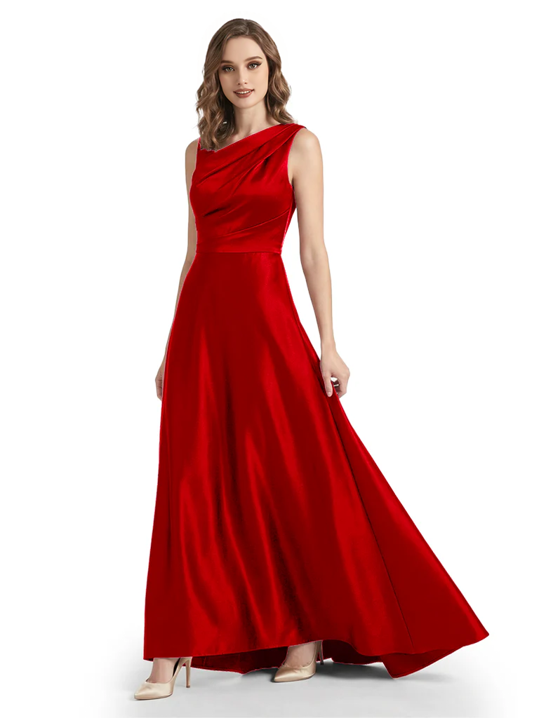 Stunning Asymmetrical Neckline Sleeveless A-Line Satin Formal Dress For Mother Of The Bride