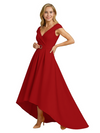 Mother of The Groom Dress Fancy Cap Sleeve Crepe High-Low A-Line Gown Elegant Belt Accent