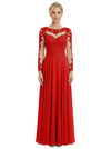 Mother of The Bride Dresses Scoop Long Sleeve Lace Chiffon Maxi Gown Pretty Embroidered Formal Wedding Event Attire