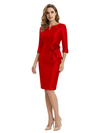 Simple V-Neck Long Sleeve Ruched Satin Cocktail Mother of the Groom Evening Dress