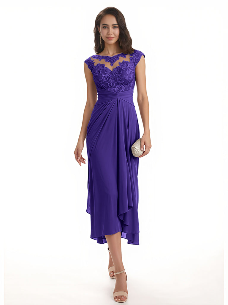 Elegant Bell Sleeves Chiffon A-line Midi Mother of The Bride Dresses