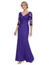 Mother of The Bride Gown V-Neck Half Sleeve Lace Chiffon Trumpet Maxi Dress Unique Sophisticated