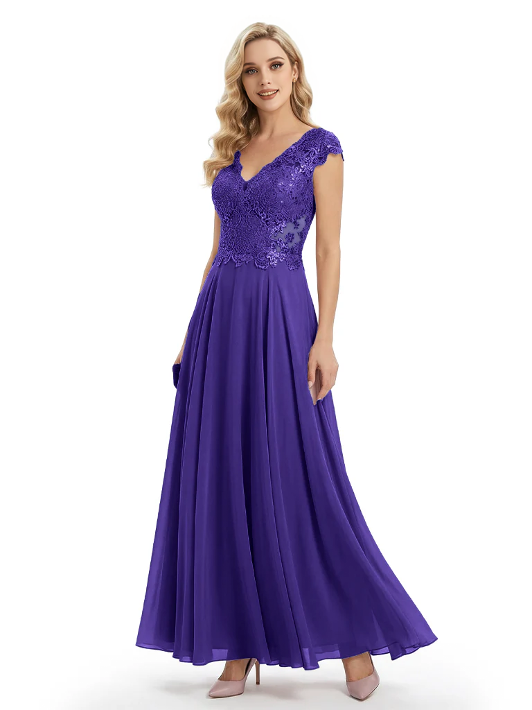 Beautiful Cap Sleeve Lace Chiffon A-Line Mother of the Bride dresses