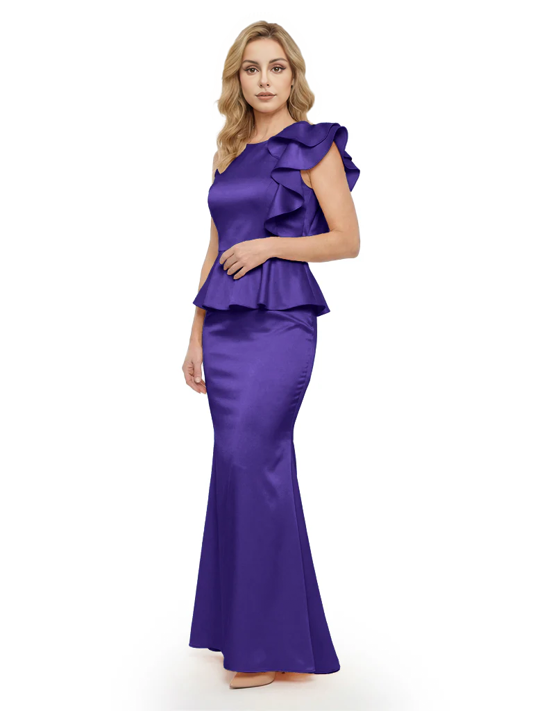 Elegant Scoop Ruffle Satin Mermaid Mother Of The Bride Dress