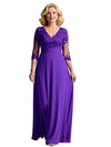 Elegant V-neck Half Sleeves A-line Chiffon Long Mother of the Brides Dresses