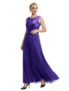 Mother of The Bride Dresses Scoop Sleeveless Lace Chiffon Maxi Gown Classy Ruched Formal Wedding Event Dress
