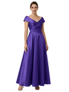 Sophisticated Off Shoulder Sleeveless A-Line Satin Mother Of The Bride Dress