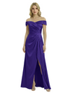 Off The Shoulder Mother Of The Groom Dresses Side Slit Satin Ruched A-Line Gown