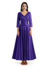 Elegant Soft Satin 3/4 Sleeves V-Neck Ankle Length Mother of The Bride Dresses
