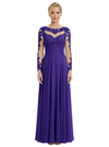 Mother of The Bride Dresses Scoop Long Sleeve Lace Chiffon Maxi Gown Pretty Embroidered Formal Wedding Event Attire