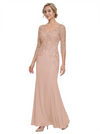 Mother of The Bride Gown V-Neck Half Sleeve Lace Chiffon Trumpet Maxi Dress Unique Sophisticated
