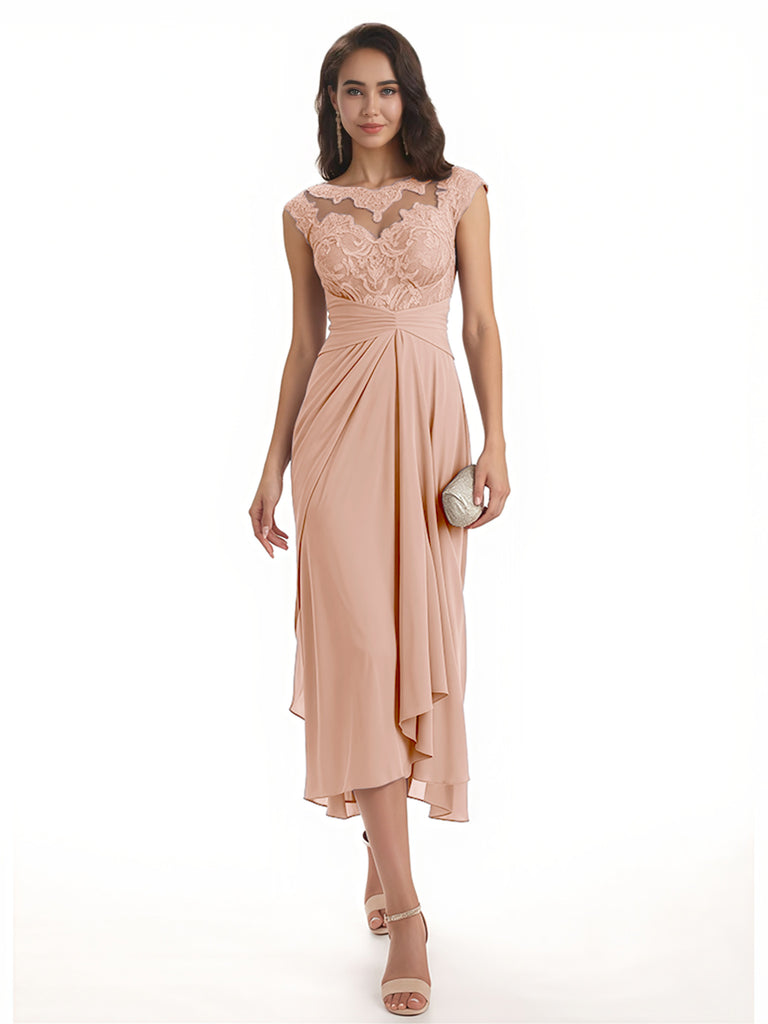 Elegant Bell Sleeves Chiffon A-line Midi Mother of The Bride Dresses