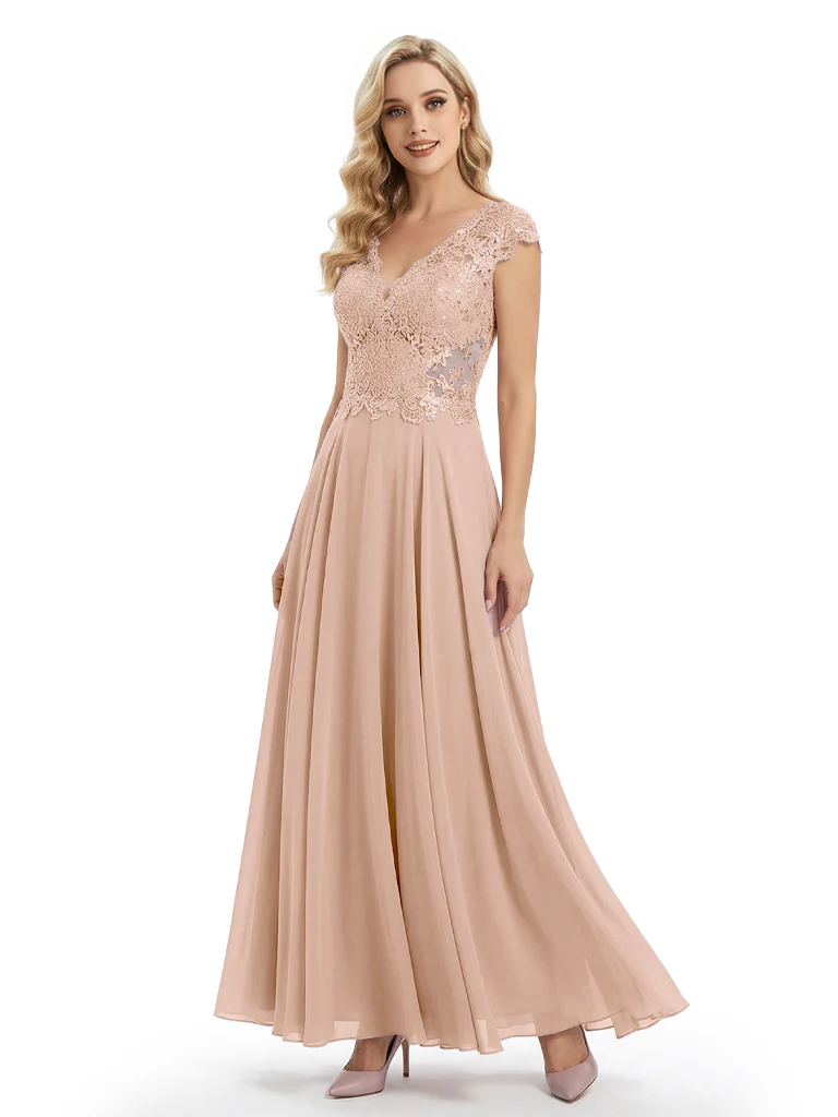 Beautiful Cap Sleeve Lace Chiffon A-Line Mother of the Bride dresses