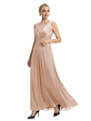 Mother of The Bride Dresses Scoop Sleeveless Lace Chiffon Maxi Gown Classy Ruched Formal Wedding Event Dress