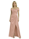 Off The Shoulder Mother Of The Groom Dresses Side Slit Satin Ruched A-Line Gown