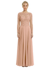 Mother of The Bride Dresses Scoop Long Sleeve Lace Chiffon Maxi Gown Pretty Embroidered Formal Wedding Event Attire