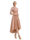 Elegant Boat Neck Satin Lace Mother Of The Bride Dresses High-Low A-Line Gowns