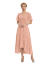 Unique Flutter Sleeves Lace Beaded Short Mother of the Groom Dresses