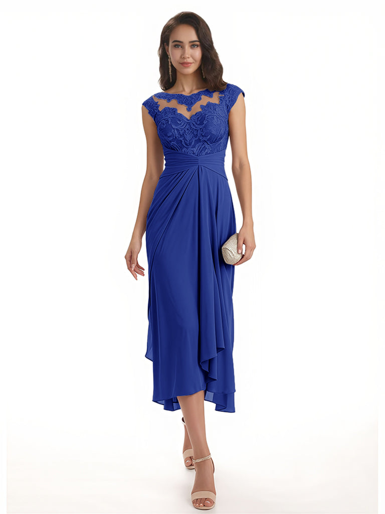 Elegant Bell Sleeves Chiffon A-line Midi Mother of The Bride Dresses