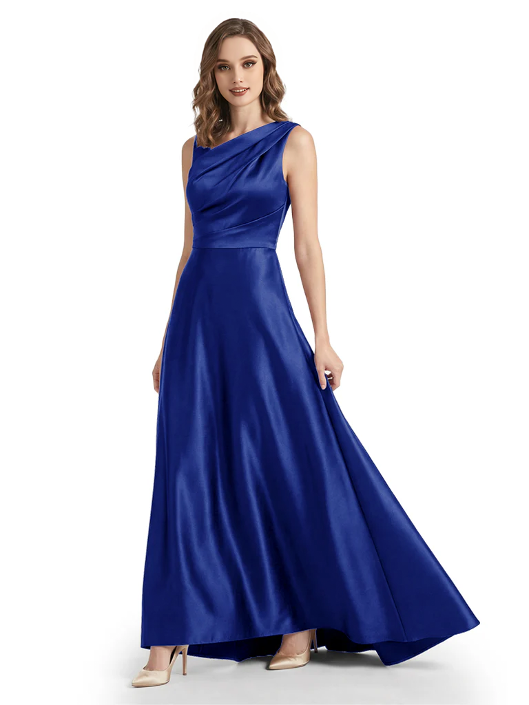 Stunning Asymmetrical Neckline Sleeveless A-Line Satin Formal Dress For Mother Of The Bride