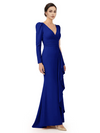 V-Neck Long Sleeves Ruffle Crepe Mother Of The Groom Dress Mermaid