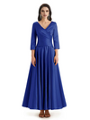 Elegant Soft Satin 3/4 Sleeves V-Neck Ankle Length Mother of The Bride Dresses