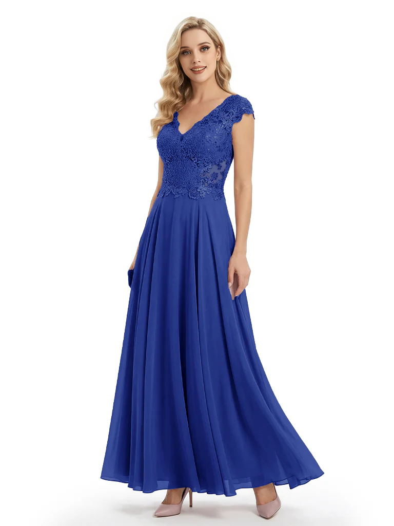 Beautiful Cap Sleeve Lace Chiffon A-Line Mother of the Bride dresses