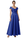 Sophisticated Off Shoulder Sleeveless A-Line Satin Mother Of The Bride Dress