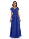 Elegant Short Sleeves Beaded Pleats A-line Floor-Length Mother of The Bride Dresses