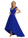 Mother of The Groom Dress Fancy Cap Sleeve Crepe High-Low A-Line Gown Elegant Belt Accent