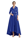 Modern High-Low 3/4 Sleeves Satin Mother Of The Bride Dress With Bow Knot