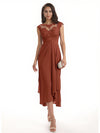 Elegant Bell Sleeves Chiffon A-line Midi Mother of The Bride Dresses