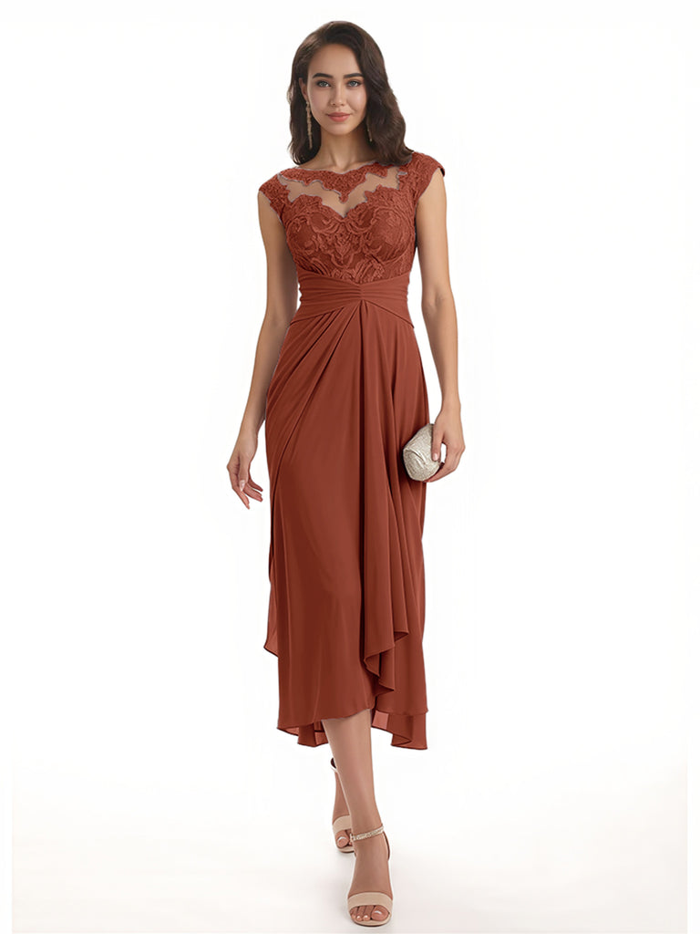 Elegant Bell Sleeves Chiffon A-line Midi Mother of The Bride Dresses