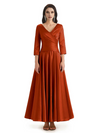 Elegant Soft Satin 3/4 Sleeves V-Neck Ankle Length Mother of The Bride Dresses